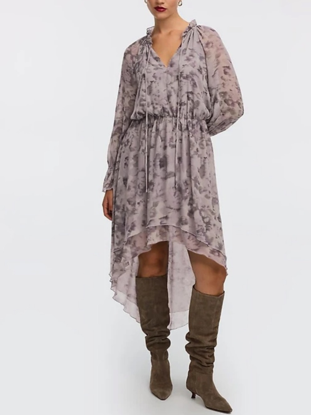 🆕Reitman’s Long-Sleeve V-Neck Lined Midi Dress with High-Low Hem